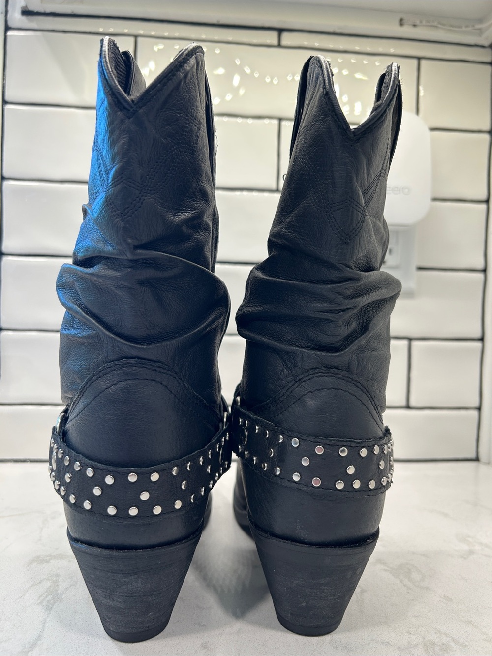 Shyanne Women's Tammye Slouch Harness Western Boho Boot - Round Toe Size 9 Black - Picture 7 of 15